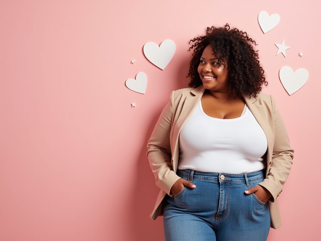 A group of diverse, happy people promoting body positivity and self-love
